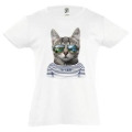 T-shirt fillette Chat Lunettes Saint Lary Blanc 4 ans