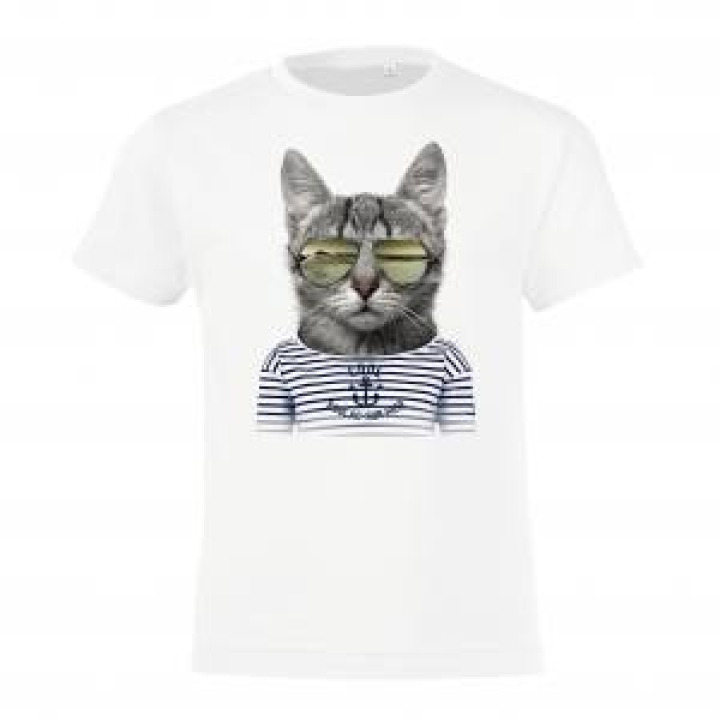 Tshirt fillette Chat Lunettes Soulac sur Mer Blanc 2 ans