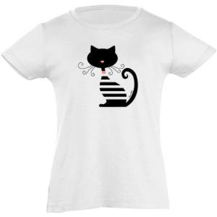 T-shirt fillette Chat Saint Malo + Strass Blanc 10 ans