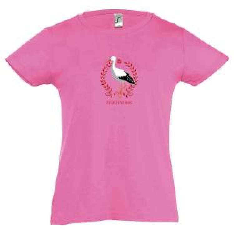 T-shirt fillette Cigogne Riquewihr Alsace + Strass Rose Orchidée 12 ans
