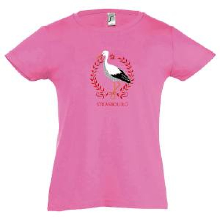 Tshirt fillette Cigogne Strasbourg  Strass Rose Orchidée 2 ans