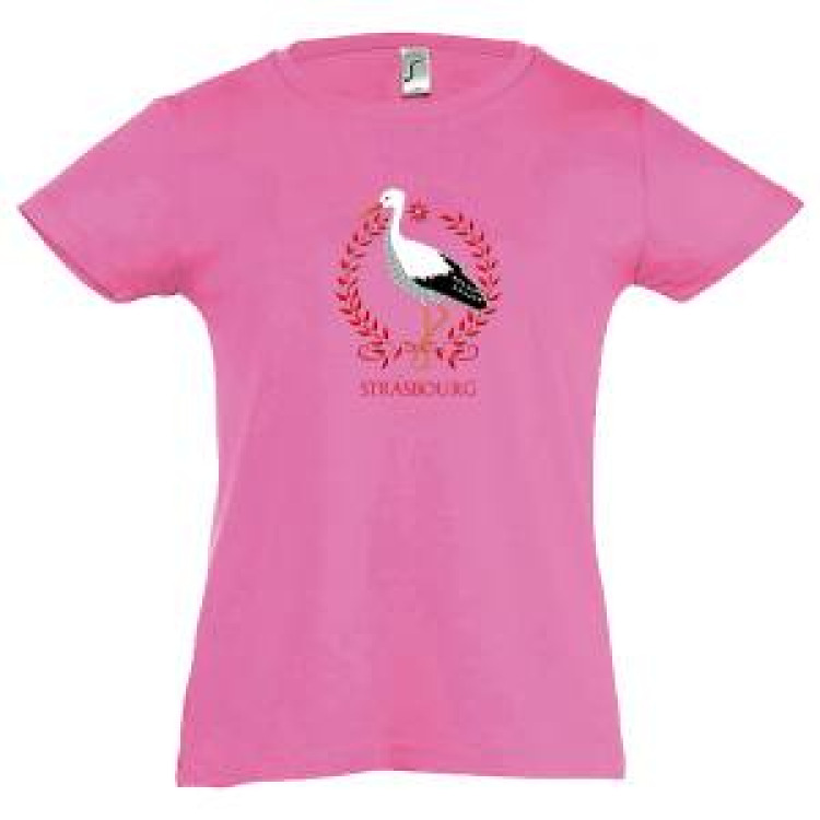 T-shirt fillette Cigogne Strasbourg + Strass Rose Orchidée 6 ans