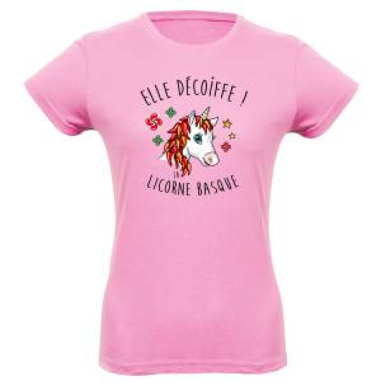 T-shirt fillette Elle D&eacute;coiffe !! la Licorne Basque Rose Orchid&eacute;e 2 ans