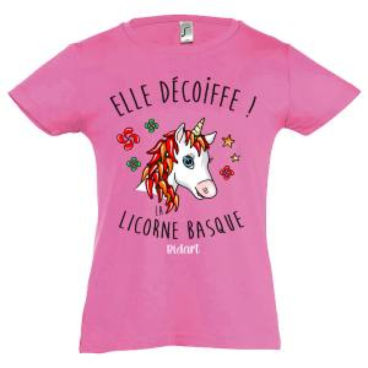 Tshirt fillette Elle Décoiffe  la Licorne de Bidart Rose Orchidée 2 ans