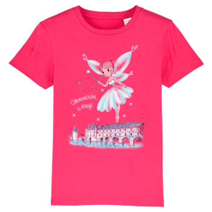 Tshirt fillette Fée Chenonceau  Strass Fuschia 2 ans