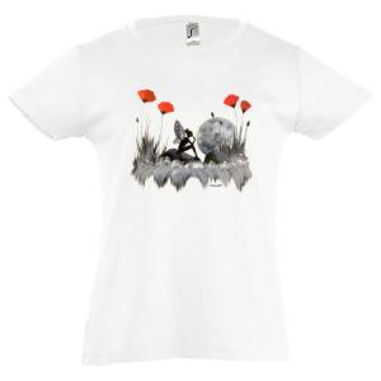 T-shirt fillette F&eacute;e Coquelicots Lune Blanc 2 ans