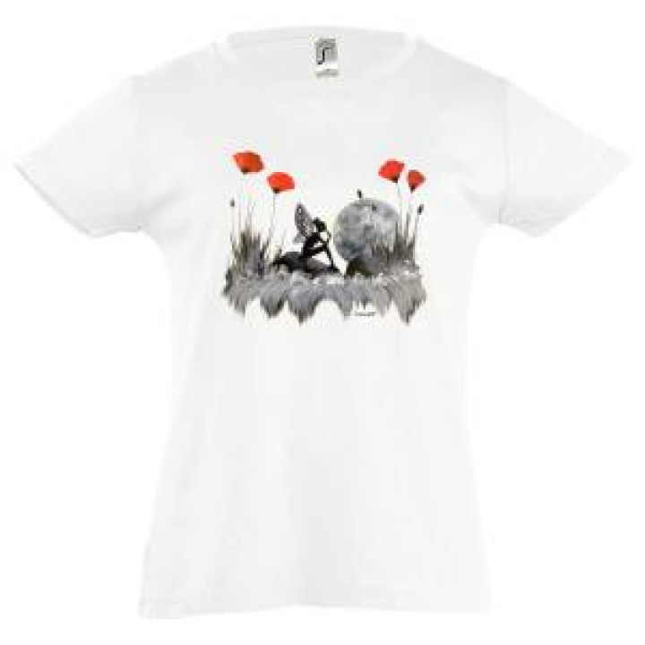 Tshirt fillette Fée Coquelicots Lune Blanc 4 ans