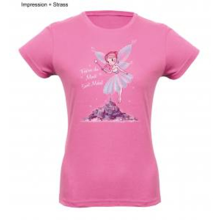 Tshirt fillette Fée Mont Saint Michel  Strass Rose Orchidée 2 ans