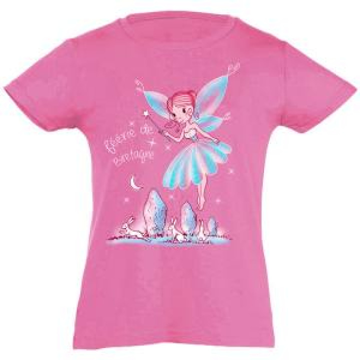 Tshirt fillette Fée Papillon Bretagne  transfert Strass Fuschia 4 ans
