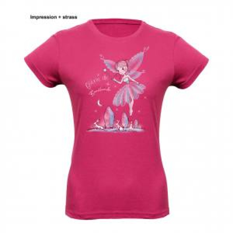 T-shirt fillette F&eacute;e Papillon Broc&eacute;liande + transfert Strass Fuschia 6 ans