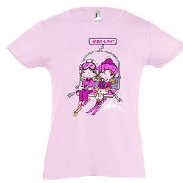 T-shirt fillette Filles Télésiège Saint Lary Rose Moyen 2 ans