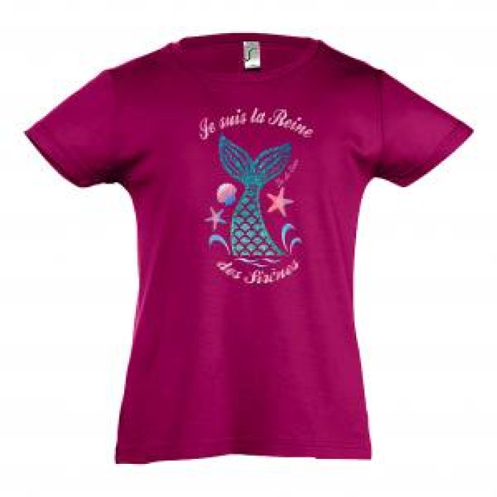 Tshirt fillette Je suis la Reine des Sirènes de lile de Sein  transfert Sirène Fuschia 4 ans