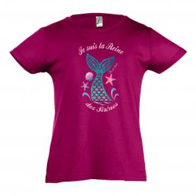 T-shirt fillette Je suis la Reine des Sir&egrave;nes de l&rsquo;ile de Sein + transfert Sir&egrave;ne Fuschia 4 ans