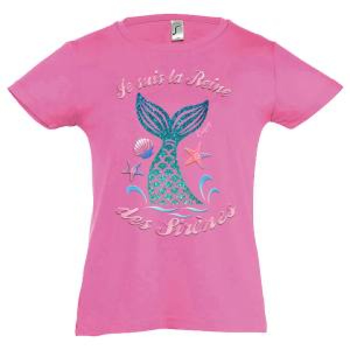 Tshirt fillette Je suis la Reine des Sirènes Erquy  transfert Sirène Rose Orchidée 4 ans
