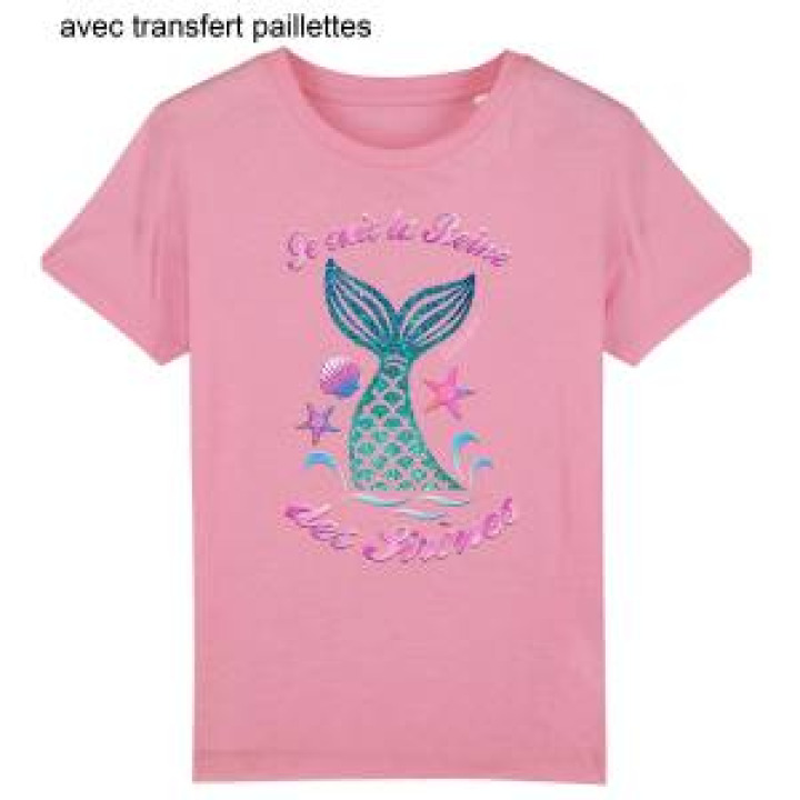 Tshirt fillette Je suis la Reine des Sirènes  transfert Sirène Rose Orchidée 4 ans