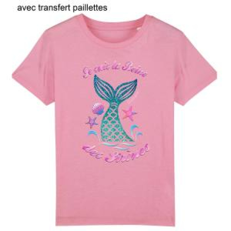 T-shirt fillette Je suis la Reine des Sir&egrave;nes + transfert Sir&egrave;ne Rose Orchid&eacute;e 10 ans