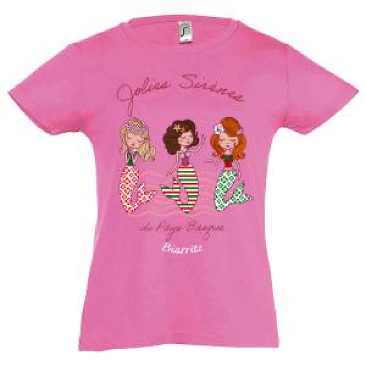 T-shirt fillette Jolies Sir&egrave;nes de Biarritz Rose Orchid&eacute;e 2 ans