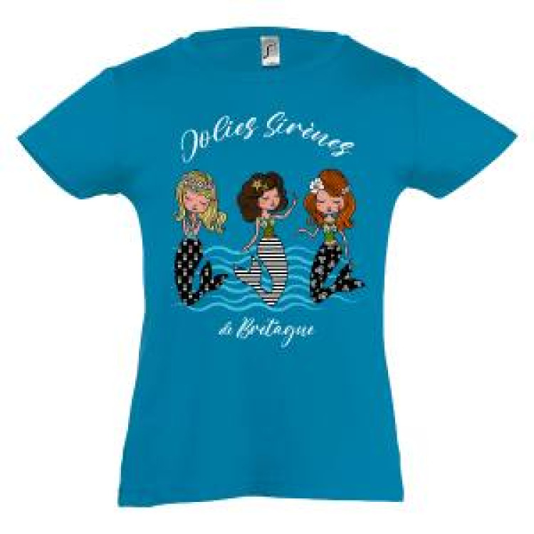 T-shirt fillette Jolies Sir&egrave;nes de Bretagne Aqua 4 ans