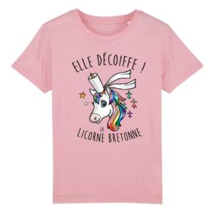 Tshirt fillette Licorne Bretonne Elle Décoiffe  transfert Paillettes Rose Orchidée 2 ans