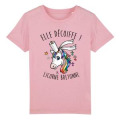 T-shirt fillette Licorne Bretonne Elle D&eacute;coiffe + transfert Paillettes Rose Orchid&eacute;e 2 ans