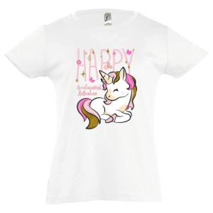 Tshirt fillette Licorne Hellendoorn  transfert Paillette Blanc 6 ans