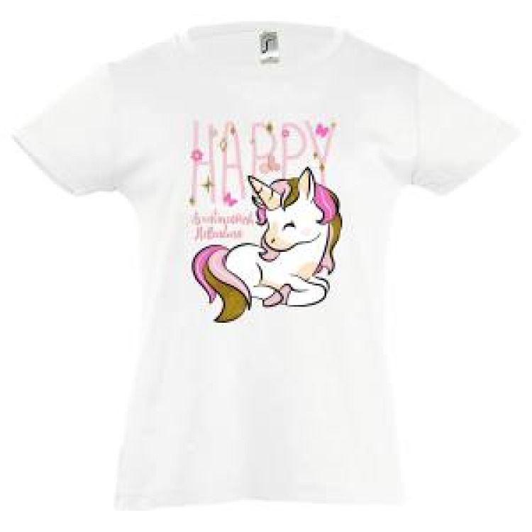T-shirt fillette Licorne Hellendoorn + transfert Paillette Blanc 6 ans