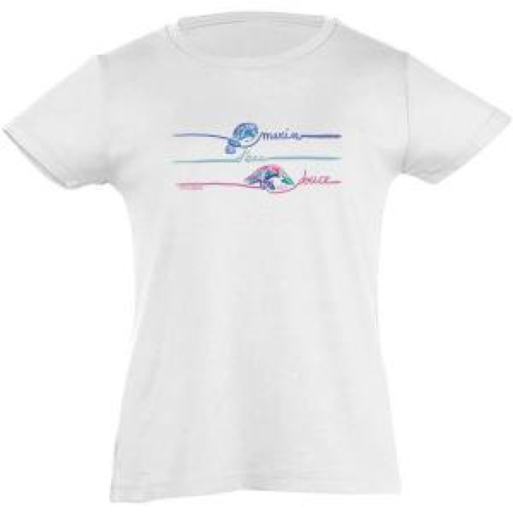 Tshirt fillette Marin Deau Douce Zoo de Beauval Largeur 22cm Haut du Dessin à 6cm du Bas de lecolure Blanc 12 ans