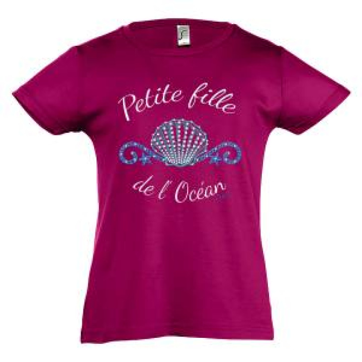Tshirt fillette Petite Fille de locéan Erquy  Strass Fuschia 2 ans
