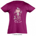 T-shirt fillette Reine des Sir&egrave;nes Belle &Icirc;le en Mer + transfert Paillettes Fuschia 2 ans
