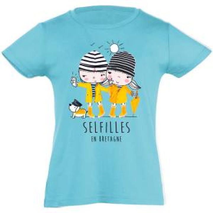Tshirt fillette Selfilles en Bretagne Bleu Atoll 2 ans