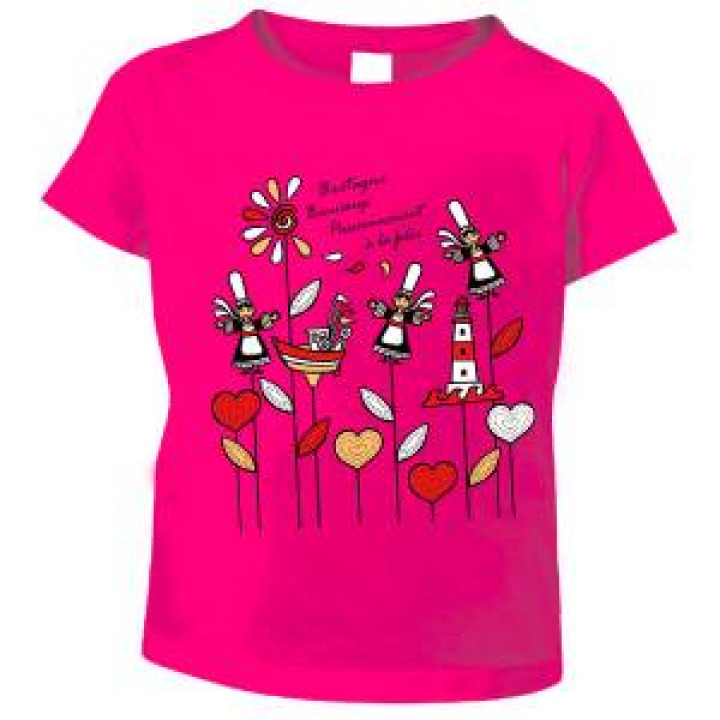 Tshirt fillette Sérigraphie Marguerite  Personnages Bb3101 Fuschia 4 ans