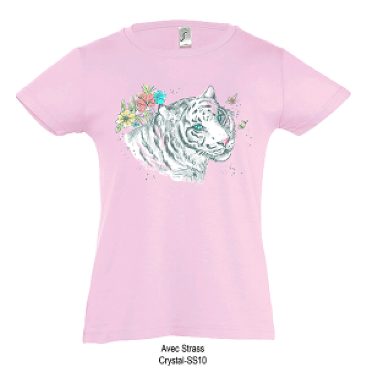 Tshirt fillette Tigre  Strass Beauval Rose Moyen 2 ans