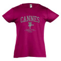 T-shirt fillette Transfert Paillette Cannes Camera Croisette France Version Argent Fuschia 4 ans