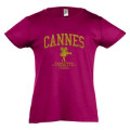 T-shirt fillette Transfert Paillette Cannes Camera Croisette France Version Or Fuschia 4 ans
