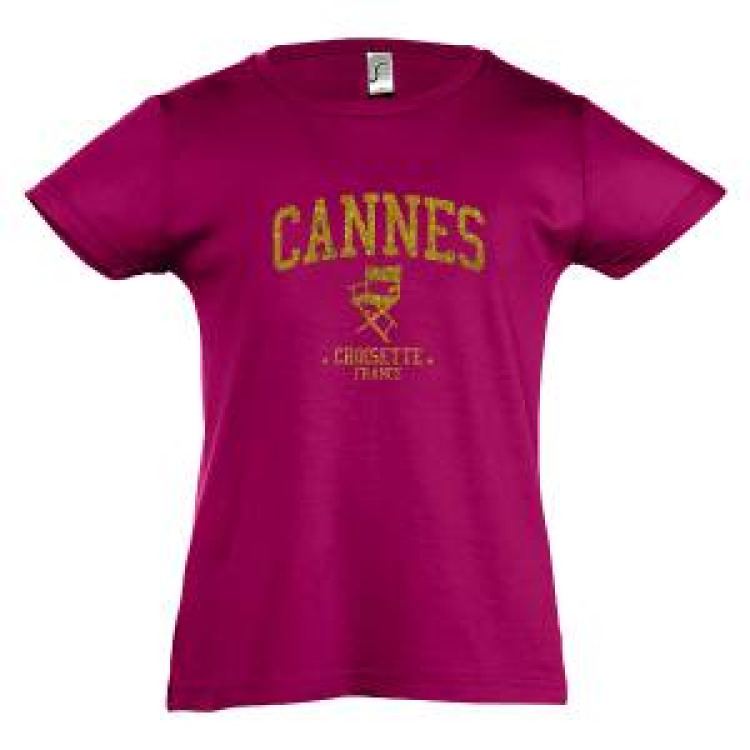 T-shirt fillette Transfert Paillette Cannes Chaise Croisette France Version Or Blanc 2 ans