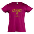 T-shirt fillette Transfert Paillette Cannes Chaise Croisette France Version Or Fuschia 2 ans