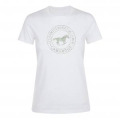 T-shirt fillette Transfert Paillette Cercle Camargue Cheval Au Galop (En Argent sur T-shirt Noir et Or sur T-shirt Blanc)) Blanc 2 ans