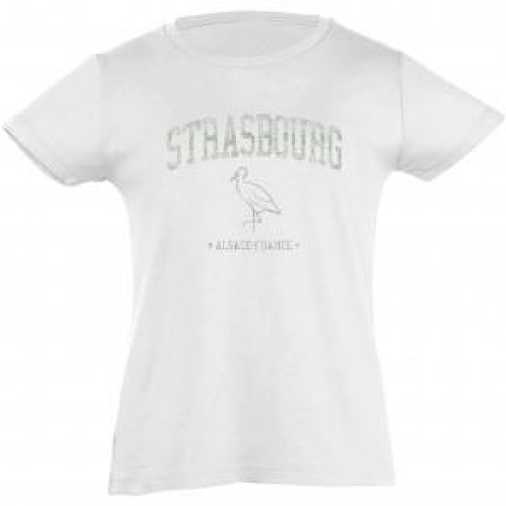 Tshirt fillette Transfert Paillette Cigogne Alsace France Version Argent Violet Foncé 2 ans