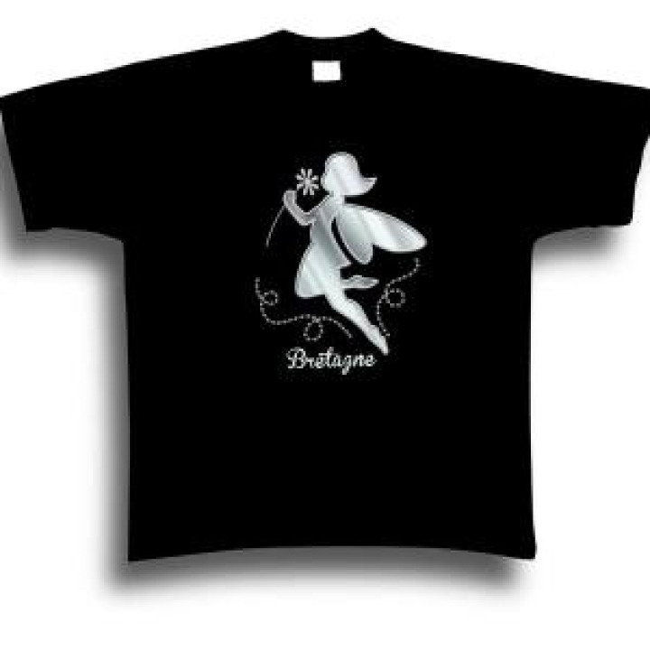 Tshirt fillette Transfert Paillette Fée Fleur Bretagne Noir Profond 2 ans
