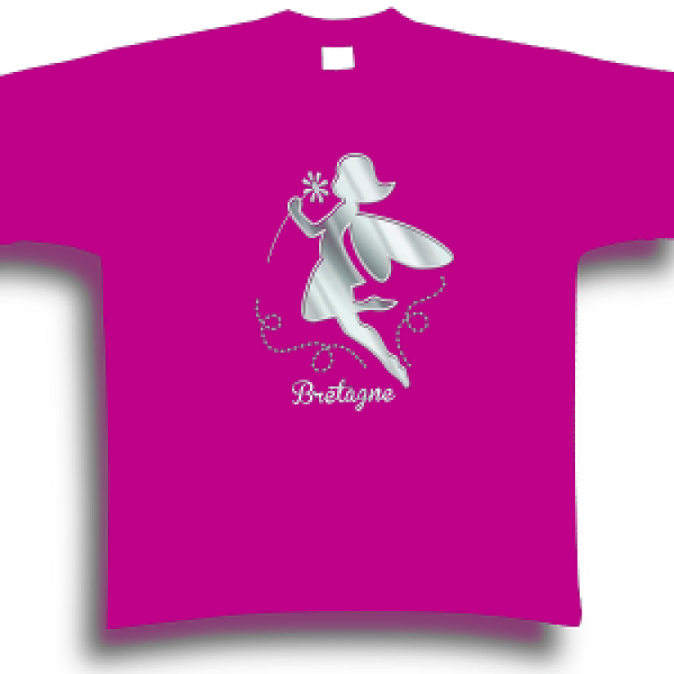 T-shirt fillette Transfert Paillette F&eacute;e Fleur Broc&eacute;liande Fuschia 2 ans