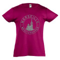 T-shirt fillette Transfert Paillette Marseille Notre Dame de la Garde M&eacute;diterran&eacute;e dans un Cercle (Version Argent) Blanc 2 ans