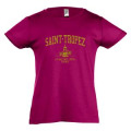 T-shirt fillette Transfert Paillette Saint Tropez Clocher Place des Lices France Version Or Fuschia 