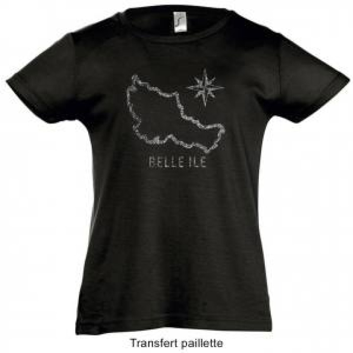 Tshirt fillette Transfert paillettes découpe de lile  Belle Ile Fuschia 6 ans