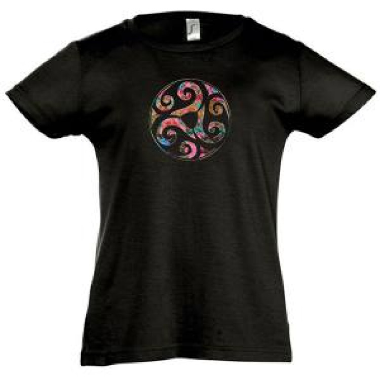 T-shirt fillette Triskell + transfert Strass Noir Profond 2 ans