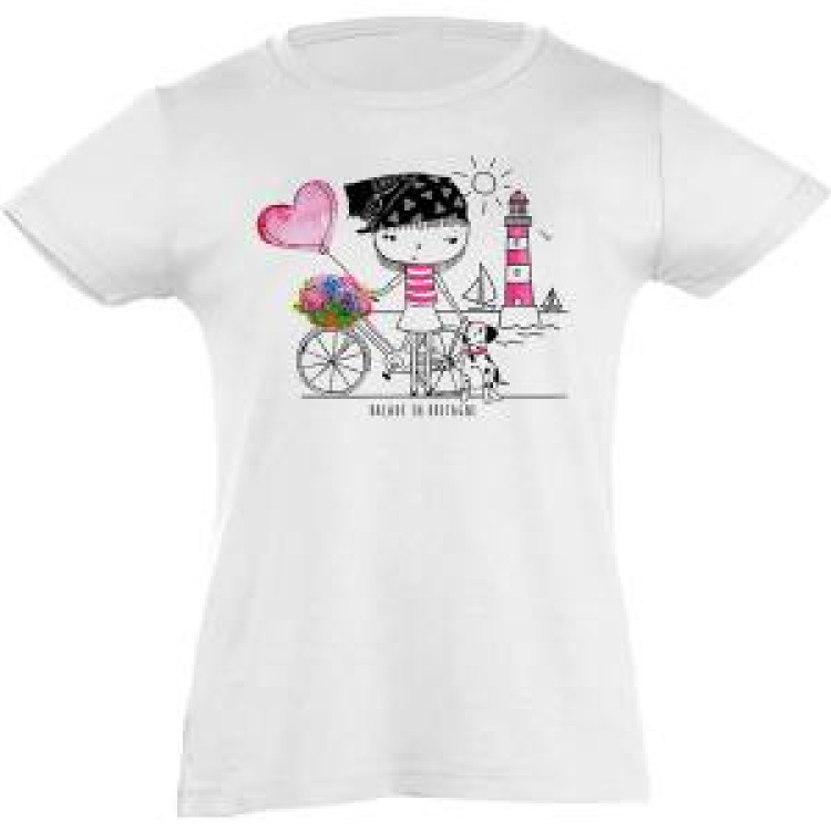T-shirt fillette V&eacute;lo Fille Bretagne Blanc 2 ans