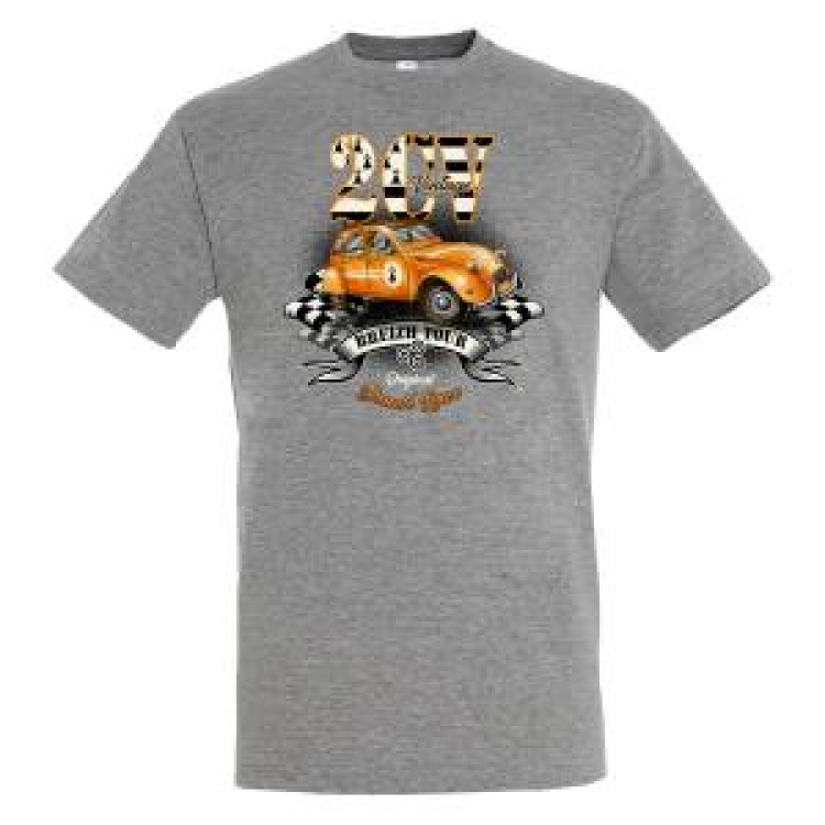 T-shirt homme 2 CV Vintage Breizh Tour Gris Chin&eacute; XS