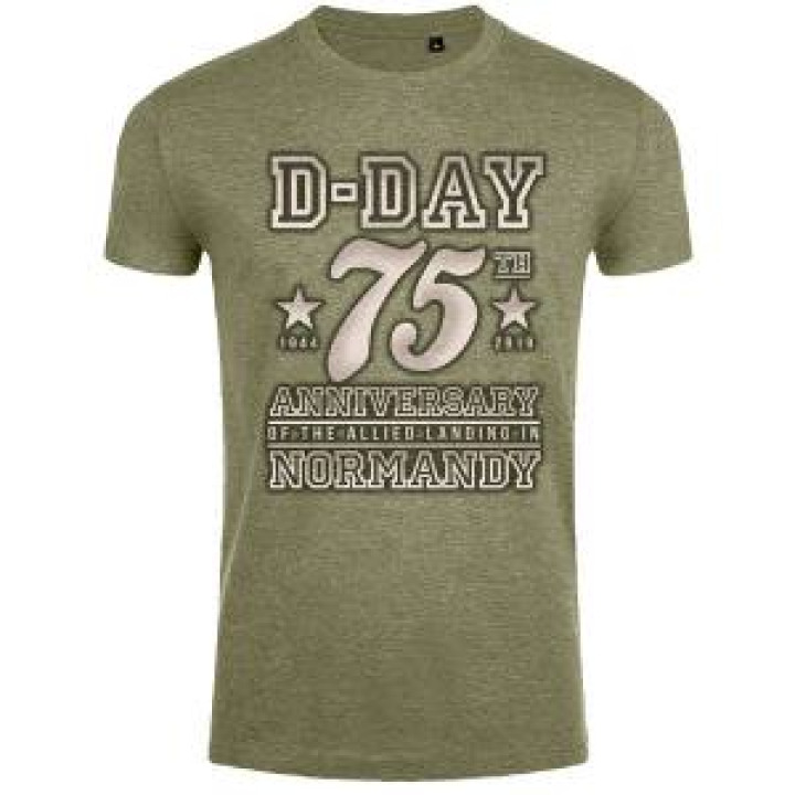 Tshirt homme ajusté 75th Anniversary Normandy  transfert Col 75ème kaki chiné S