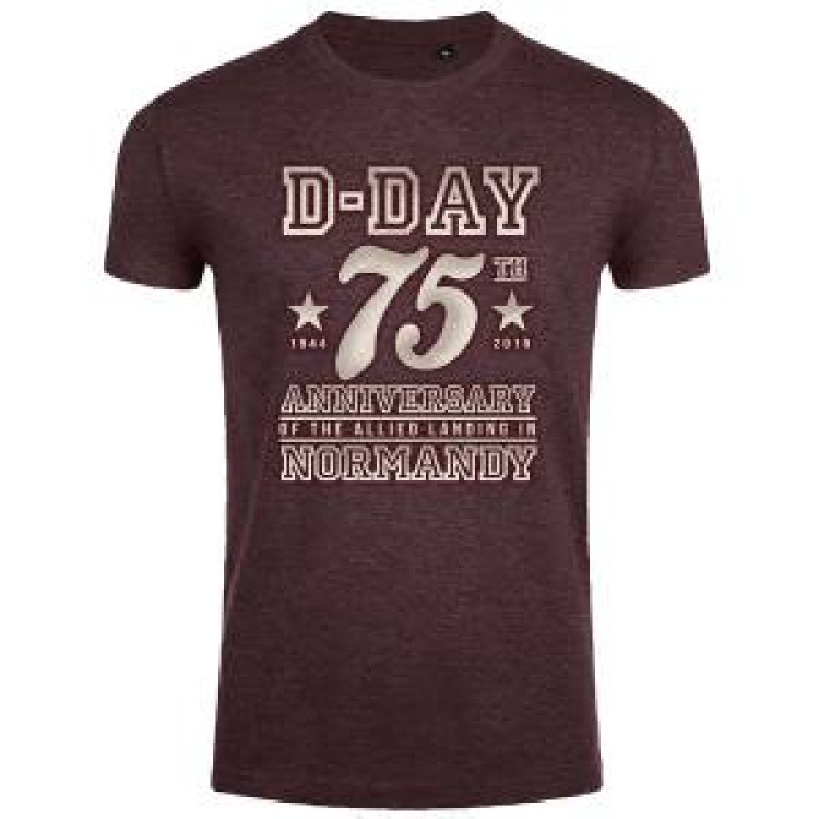 T-shirt homme ajusté 75th Anniversary Normandy + transfert Col 75ème kaki chiné M