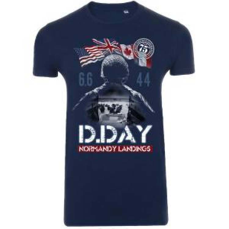 T-shirt homme ajust&eacute; Barge de D&eacute;barquement dans le Soldat D-Day 75&egrave;me + transfert Col 75&egrave;me French Marine S