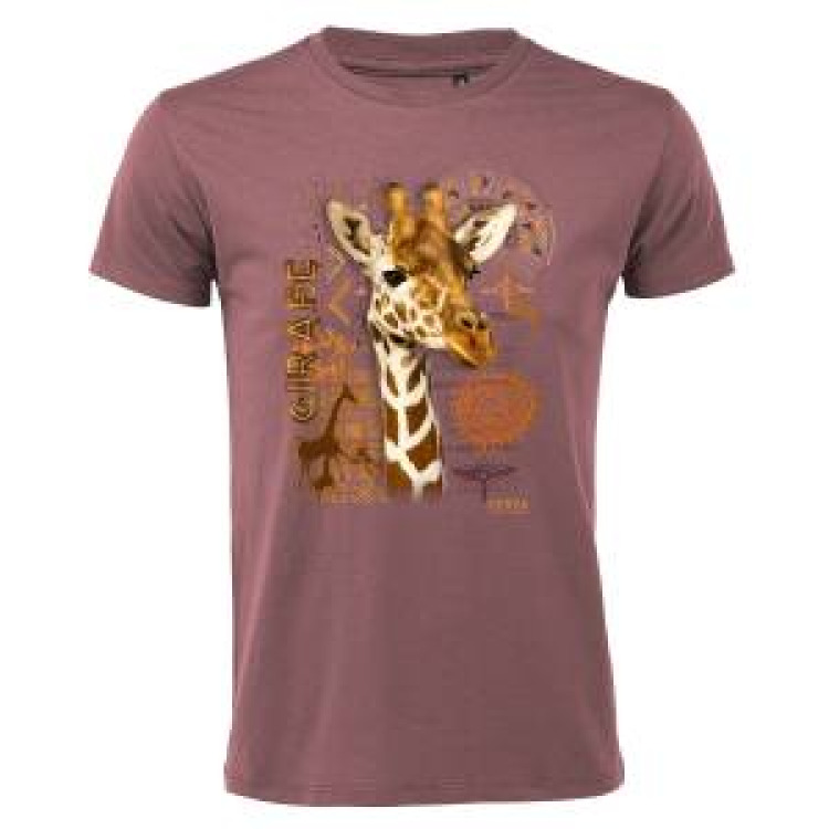 T-shirt homme ajust&eacute; Girafe Intemporel Cerza + transfert Col Cerza Vieux rose S